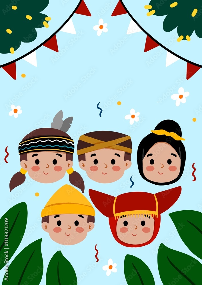 Fototapeta premium Diverse children from various ethnic groups or Bhineka Tunggal Ika