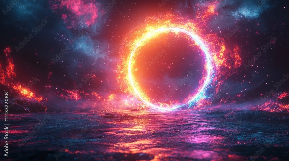 Obraz premium Fireworks model. Glowing circle. Sunshine, light 