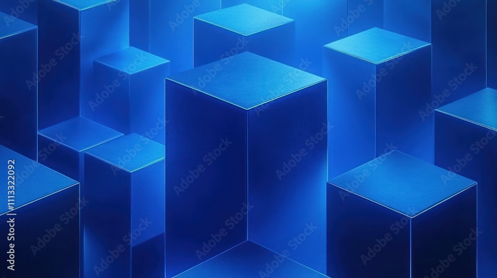 Geometric Abstract Composition of Overlapping Blue Cubes with Soft Ambient Lighting in Minimalist Style Geometric Abstract Composition of Overlapping Blue Cubes with Soft Ambient Lighting in Minimalist Style