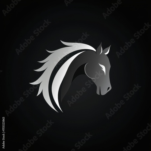 Elegant horse head logo design on dark background. photo