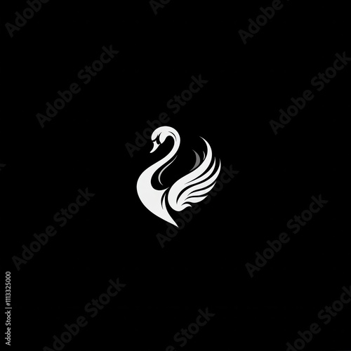 Elegant swan silhouette design on black background. photo