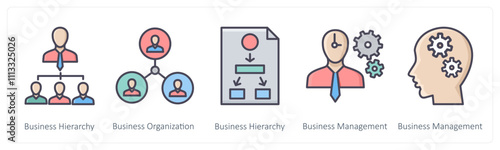 A set of 5 Business icons as business hierarchy, business organization, business hierarchy