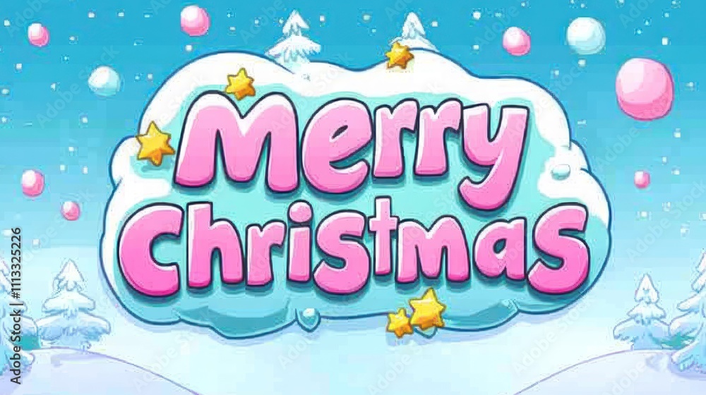 Fototapeta premium 3D text effect merry christmas cartoon style white