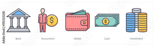 A set of 5 Business icons as bank, accountant, wallet