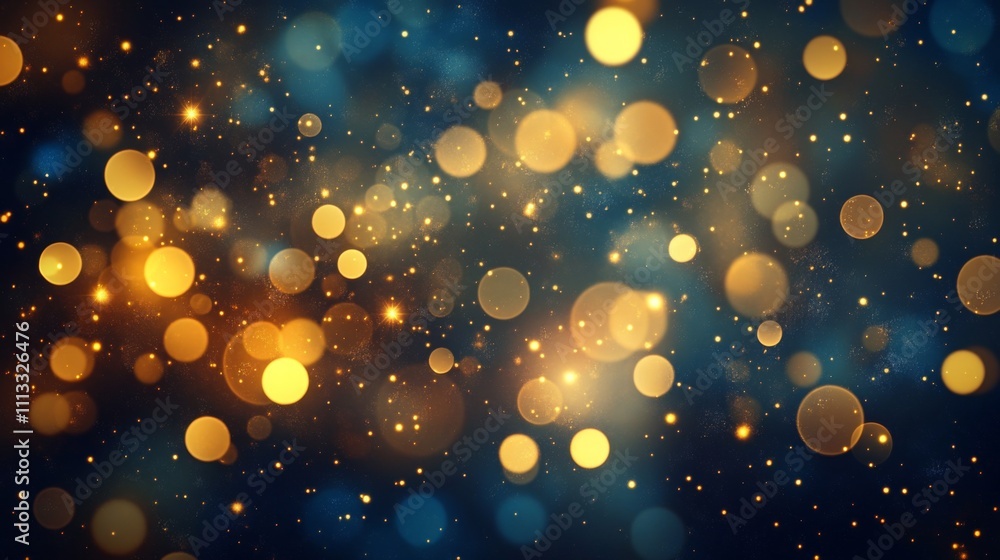 Abstract Dark Blue Background with Golden Circles Creating a Dreamy Bokeh Effect Resembling a Starry Night Sky Abstract Dark Blue Background with Golden Circles Creating a Dreamy Bokeh Effect Resembling a Starry Night Sky