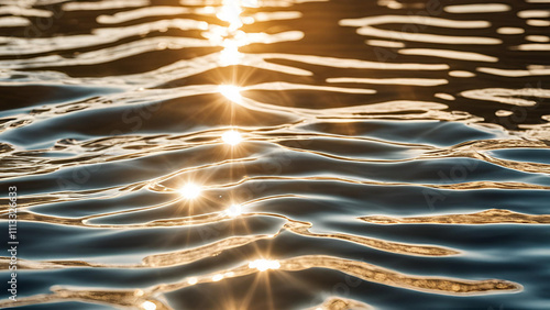 Fototapeta Naklejka Na Ścianę i Meble -  Sunlight dances on the water, producing a captivating effect. The natural backdrop showcases bright reflections on the water's surface, highlighting the vast and unending sea