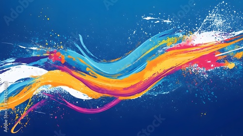 Abstract Colorful Paint Strokes Across Blue Background photo