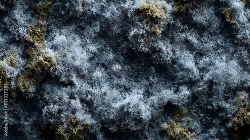 Abstract close-up of textured surface resembling mold or lichen in muted colors. photo