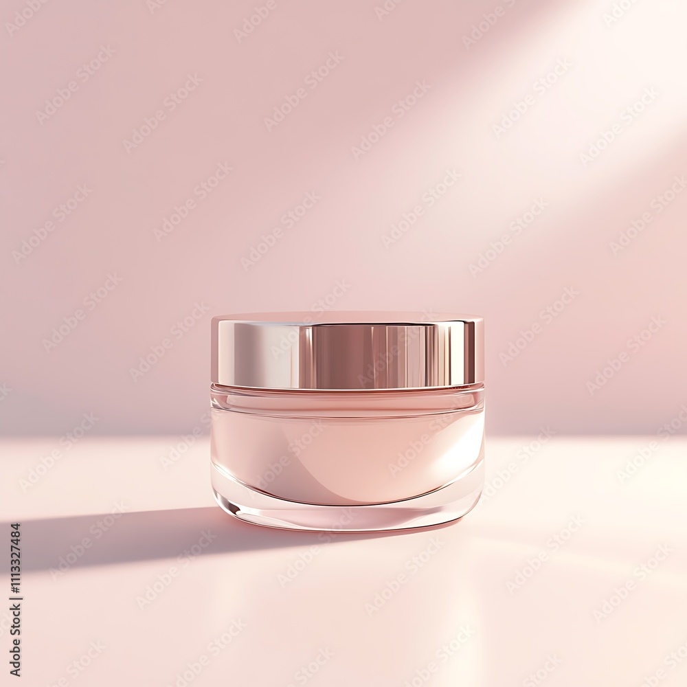 Rose Gold Facial Cream Jar on Pink Background Rose Gold Facial Cream Jar on Pink Background