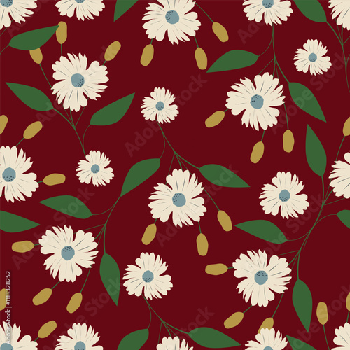 Trendy Floral pattern in the many kind of flowers. Tropical botanical Motifs scattered random. Seamless vector texture. Printing with in hand drawn style on dark background