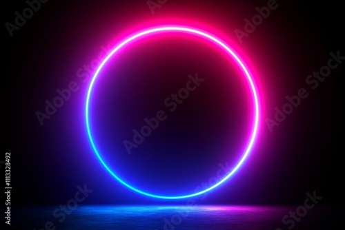 Neon Circle Glowing Pink Blue Light Background Abstract Geometric Frame