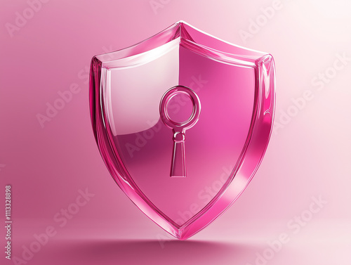 Modern design of a pink shield with a keyhole in the center, symbolizing protection and security