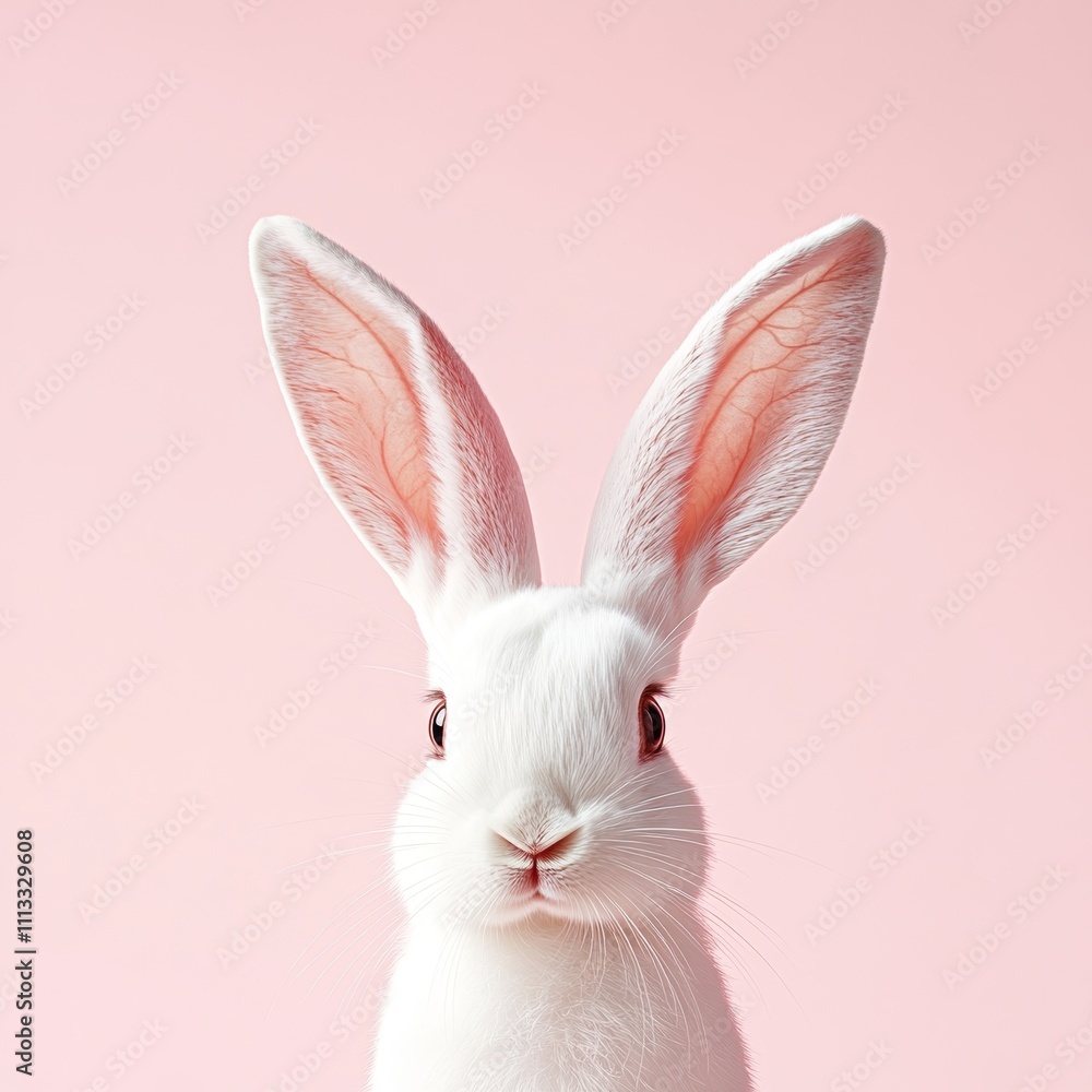 Obraz premium Close-up of White Rabbit Ears on Soft Pink Background Minimalist Easter Decoration