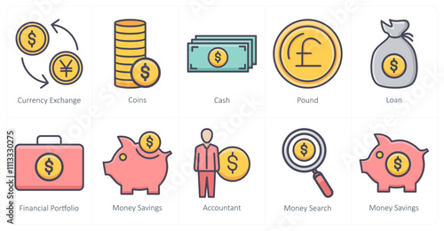 A set of 10 business icons as currency exchange, coins, cash