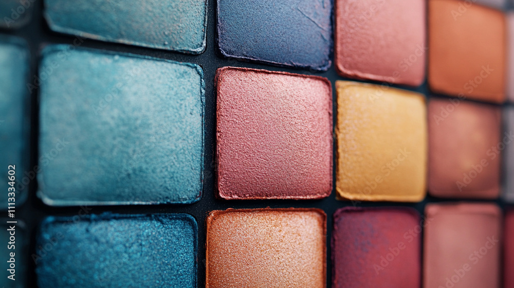 Colorful eyeshadow palette close up featuring vibrant shades representing creativity self-expression and beauty blurred background highlighting cosmetic elegance and individuality Colorful eyeshadow palette close up featuring vibrant shades representing creativity self-expression and beauty blurred background highlighting cosmetic elegance and individuality