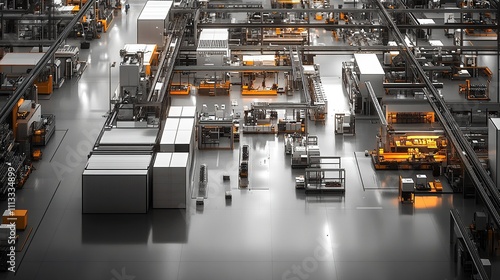 Aerial view of a modern industrial facility with automated systems and organized storage.