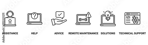 IT Expert banner web icon vector illustration concept with icon of assistance, help, advice, remote maintenance, solutions and technical support