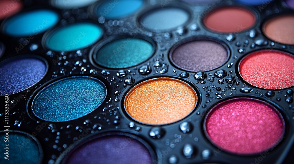 Colorful eyeshadow palette close up featuring vibrant shades representing creativity self-expression and beauty blurred background highlighting cosmetic elegance and individuality Colorful eyeshadow palette close up featuring vibrant shades representing creativity self-expression and beauty blurred background highlighting cosmetic elegance and individuality