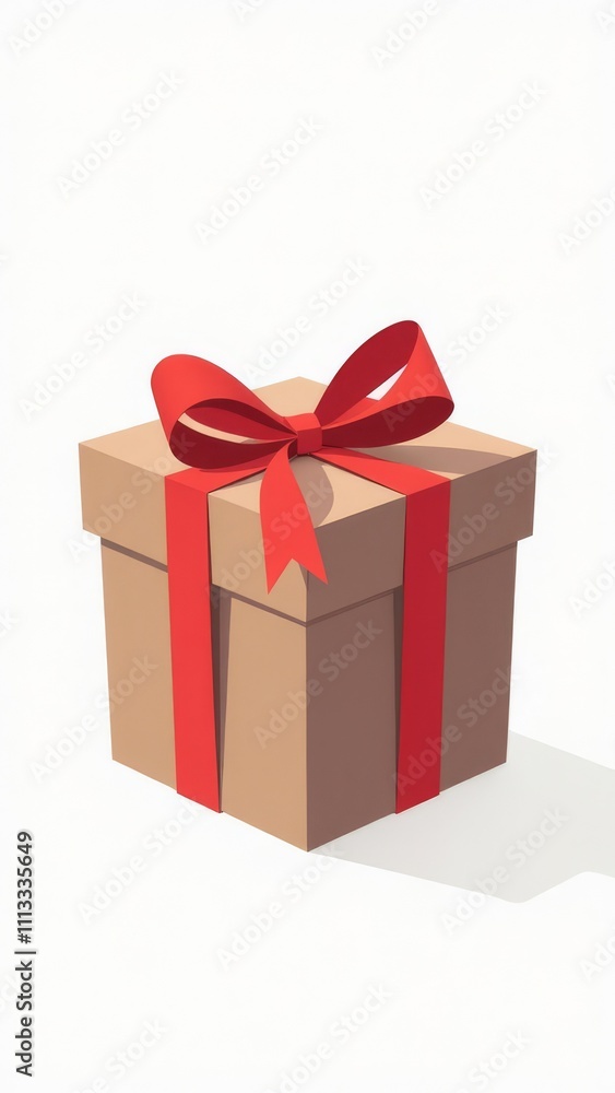 Obraz premium Gift box tied with satin red ribbon isolated on white background. Present illustration for Birthday, Christmas, New Year, Valentine's Day.