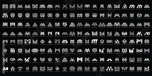 abstract of mega logo collection letter M design graphic, icon for business, technology, accounting, fashion, vector bundle set 