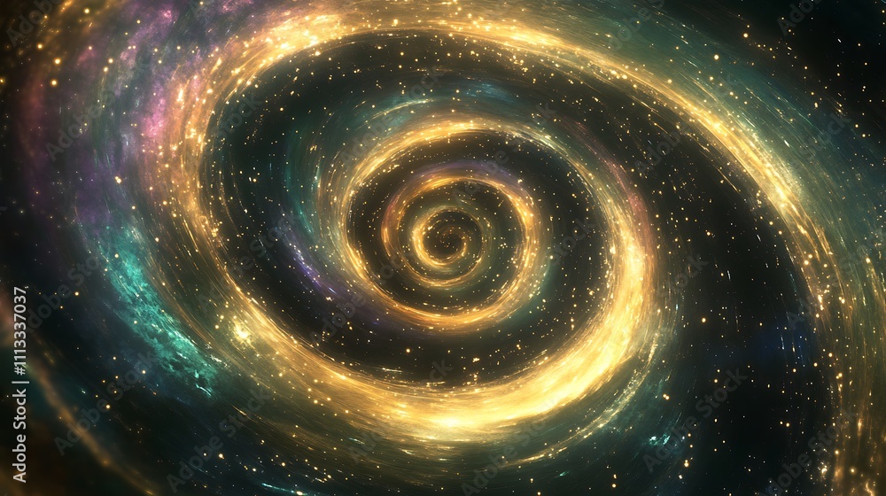 Obraz premium Abstract swirling galaxy with vibrant colors and glittering dust.