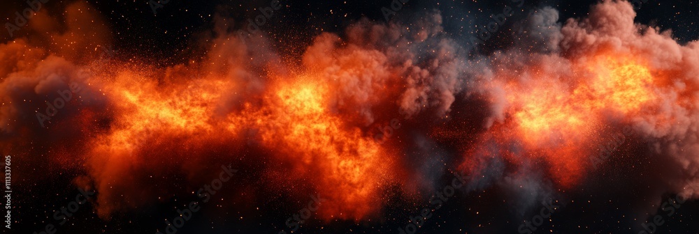 Fiery explosion with billowing smoke and bright orange flames against a dark background. A dramatic and intense image. Fiery explosion with billowing smoke and bright orange flames against a dark background. A dramatic and intense image.