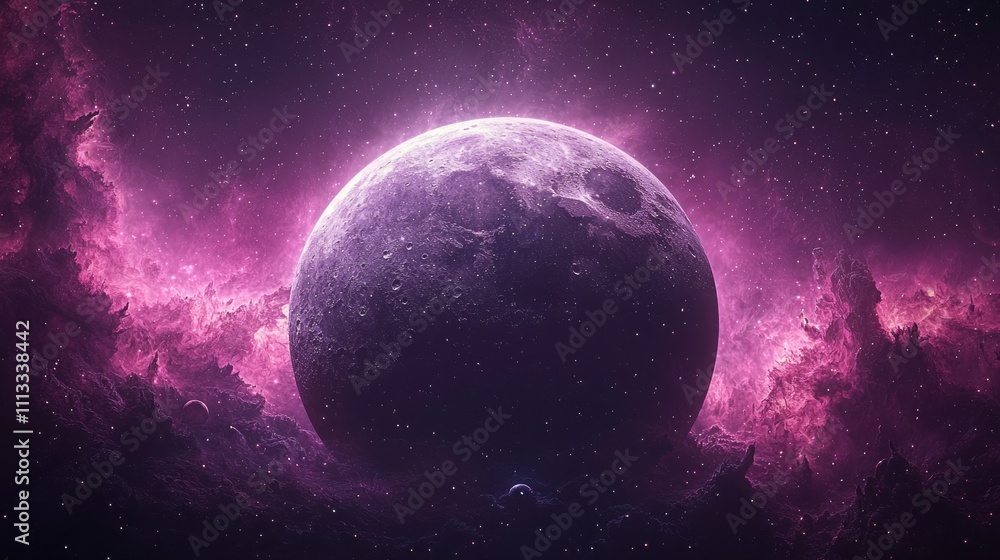 Obraz premium Unknown planet eclipse. Abstract cosmic background with place for Your text.