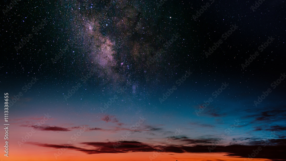 HD galaxy wallpaper for desktop depicting the blue cloudy sky with an orange sunset, gradient sky with the milky way galaxy for desktop home screen HD galaxy wallpaper for desktop depicting the blue cloudy sky with an orange sunset, gradient sky with the milky way galaxy for desktop home screen