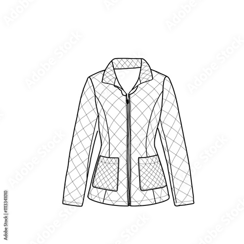 Women's coat short quilted puffer long sleeve belted jacket with double pockets