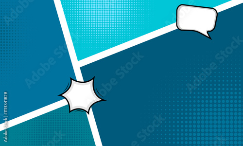 Blue comic background in pop art style, halftone shadow, blank template. Vector illustration