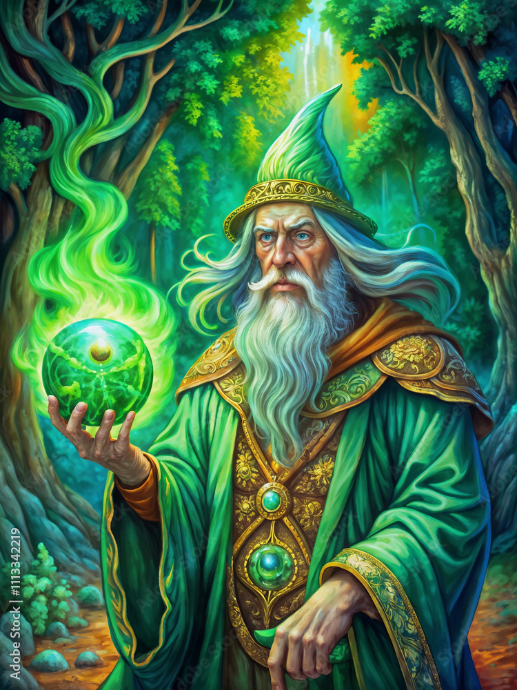 A wise old wizard with a magic ball in his hand. A wise old wizard with a magic ball in his hand.