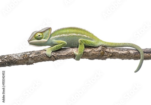 A Green Chameleon Perched on a Branch