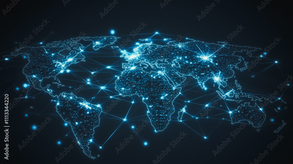 abstract business connection of line from nail node to node on world map background Innovation network points Earth's surface abstract business connection of line from nail node to node on world map background Innovation network points Earth's surface