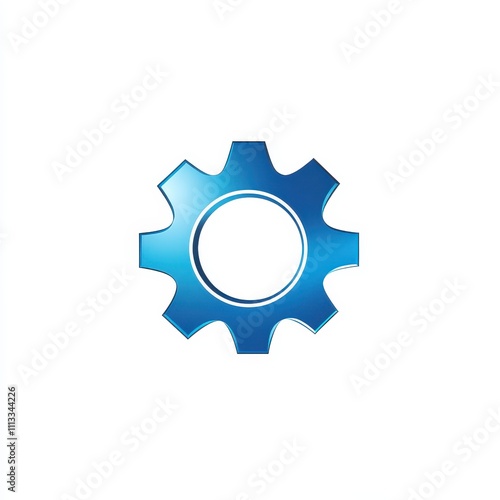 Isolated 3D blue gear icon.