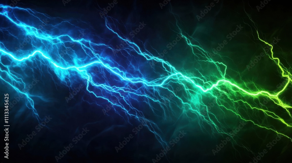 Fototapeta premium Vibrant Electric Lightning Bolt in Cool Colors on Dark Background