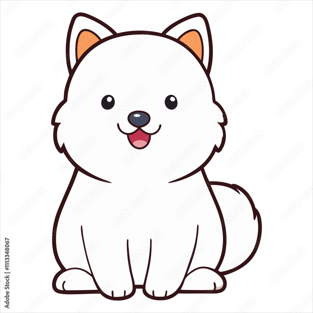 Naklejka premium Cute Baby Samoyed Dog Sitting Clipart Illustration Vector