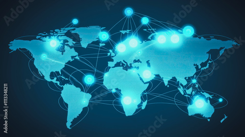 abstract business connection of line from nail node to node on world map background Innovation network points Earth's surface