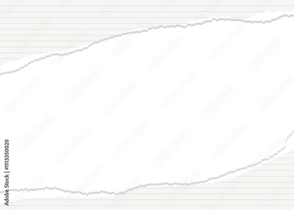 Obraz premium 破れた紙のフレーム、シンプルな罫線の紙、破れたノート風の背景フレーム