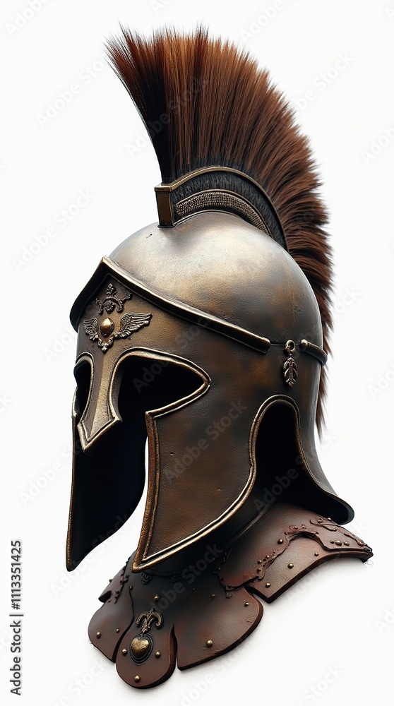 Fototapeta premium Ancient Carthaginian Warrior Helmet on Display Against White Background