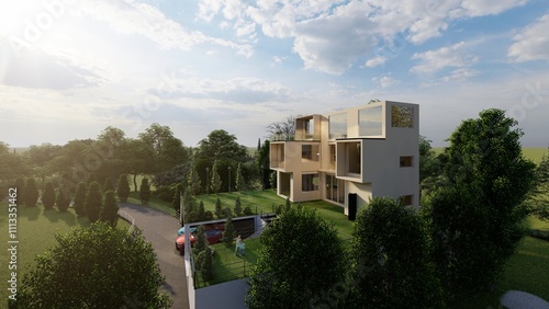 현대적인 전원주택 디자인 ldk주방 벙커주차장