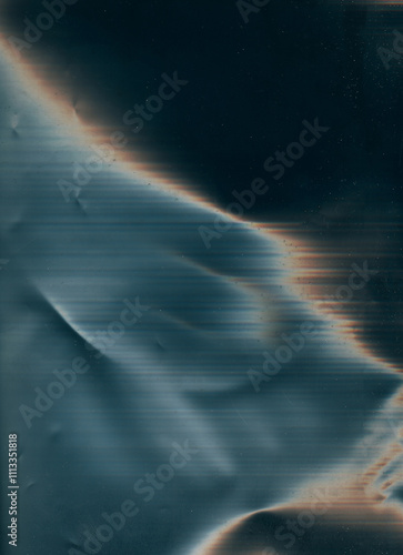 Old film overlay. Dust scratch texture. Color distortion. White orange light flare weathered effect uneven worn surface with burn spots dark illustration art abstract background.