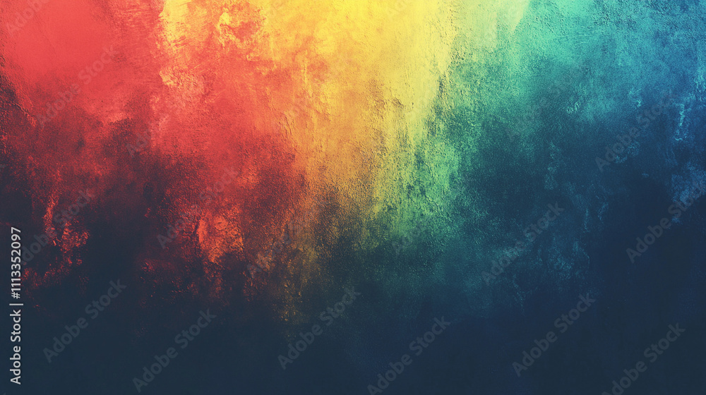 Vibrant blend of white green blue orange and yellow with grainy noise creating an abstract textured background symbolizing harmony nature energy creativity and diversity in a modern aesthetic