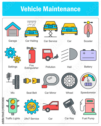A set of 20 vehicle maintenance icons as garage, car hailing, car service