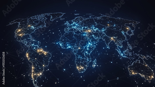abstract business connection of line from nail node to node on world map background Innovation network points Earth's surface