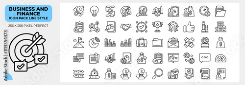 Business And Finance Line Icons Pack, Contains Such Icons as Target,Step Process,strategy and more