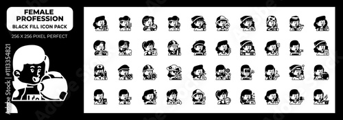 Female Profession Black Fill Icons Pack, Contain Such Icons as teacher, Businesswoman,Babysitter and more