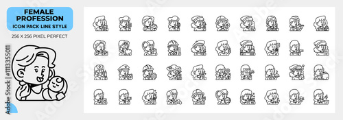 Female Profession Line Icons Pack, Contain Such Icons as teacher, Businesswoman,Babysitter and more