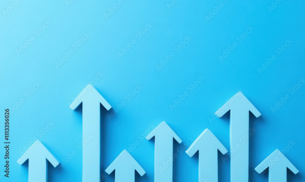 Up arrows on blue background symbolize growth and progress, conveying sense of upward movement and positive change Up arrows on blue background symbolize growth and progress, conveying sense of upward movement and positive change