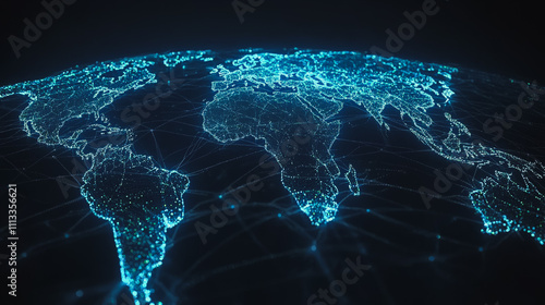 abstract business connection of line from nail node to node on world map background Innovation network points Earth's surface