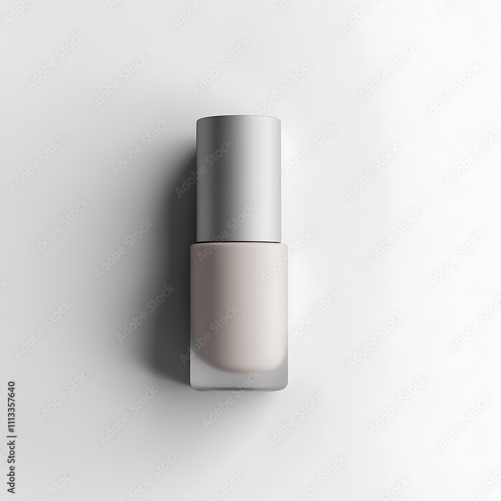 A Single Bottle of Foundation with a Silver Cap on a White Background A Single Bottle of Foundation with a Silver Cap on a White Background